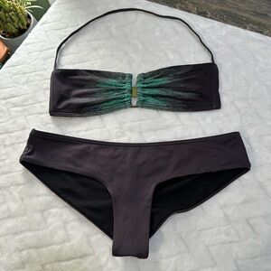 Nice $68 Victorias Secret Bikini Swimsuit Grey Mint Green Bandeau Top Hipster S